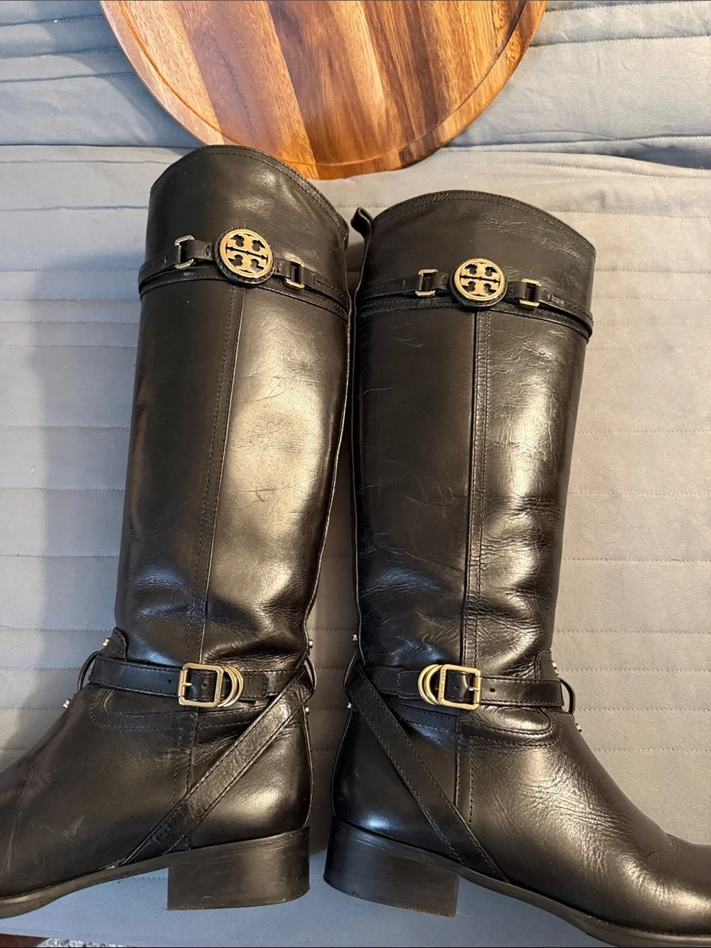 Tory Burch Calista riding boot gold tone buckle